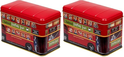 New English Teas London Bus Tea Tin with 25 English Breakfast Teabags (Pack of 2)