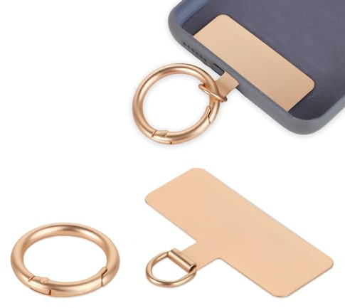 NQEUEPN Phone Tether Patch, Universal Metal Phone Tether Tab Pad Tag with Spring Ring Lanyard Replacement Without Adhesive for Cell Phone, Gold