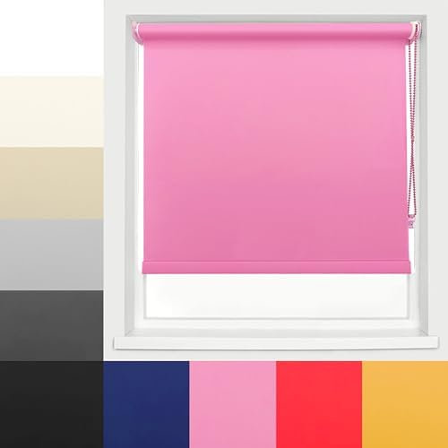 Ev Dekor Roller Blinds - Pink 120 Width 165 cm Drop, Thermal Blackout Roller Blind Insulated UV Protection Child Safe Premium Fabric Home Office Window Blinds