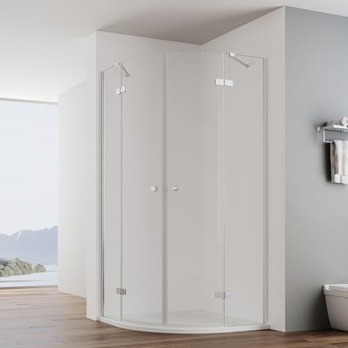 IMPTS Runddusche Duschkabine Rund Viertelkreis 90x90cm Höhe 185cm | Dusche Rahmenlos Duschabtrennung mit 6mm ESG Glas Radius 550 mm, Inkl Duschtasse & Ablauf