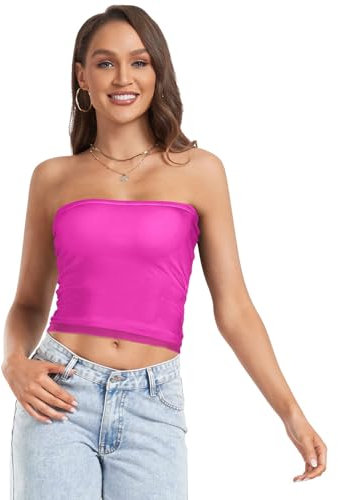 Fucsia Donne Tubo Top Senza Spalline Crop Top Corsetto Top Donne Estetico Vestiti, Small, Fucsia, L