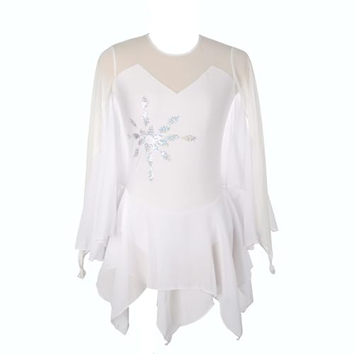 Eiskunstlauf Kleid Mädchen, Kann Individuell Angepasst Werden Eislauf-Wettbewerbskleid Rosa Eislauf-Leistungs-Outfits Eiskunstlauf-Rock Für Mädchen Frauen,Weiß,M