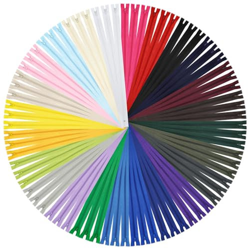 DOITEM [Pack 72] Cerniere [24 Colori ] Nylon [25 cm] Chiusure Lampo per Cucito e Artigianato per Stoffa Vestiti Borse per Cucire a Macchina Tessuto di Cotone con Chiusura in Metallo