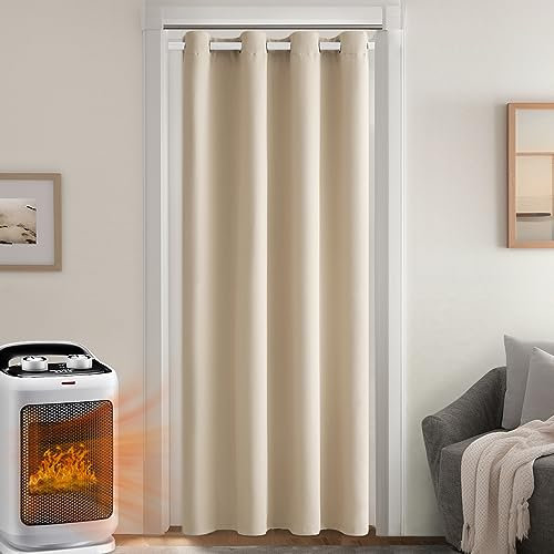 MIULEE Extra Thick Thermal Curtains Eyelet, Insulated Curtains with Quilted Lining for Winter, 1 Panel Heavy Curtain for Bedroom Living Room Doorways, Beige Draft Excluder Curtain for Doors 52x 88