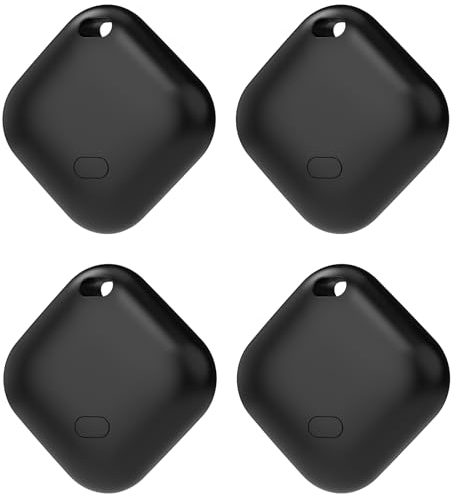 CHZHVAN Key Finder, Wallet Tracker Works with Apple Find My (iOS only), Replaceable Battery, Water-Resistant, Bluetooth Item Finder for Bags, Luggage, Pets & Backpack (Black, 4 Pack)
