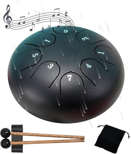 Regentrommel für Außengarten,8 Noten 6 Zoll Ch-akra Drum für Regen,Stahlzungentrommel Regenspiel,Trommel Regenspiel Wasserdicht,Ch-akra-Regentrommel für den Außenbereich (Black)