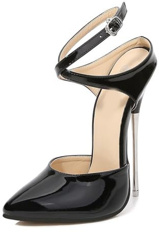 Damen-High-Heels mit Stilettoabsatz, spitzer Zehenpartie und überkreuzten Riemchen. Sandalen mit Absatz für Männer und Frauen, Unisex, für Pole Dance und Stripper-Club.,Schwarz,43 EU
