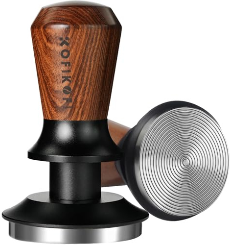 KOFIKOFI 51mm Coffee Tamper, 2 Spring Loaded, 30 lbs with Auto-Leveling | Rosewood Handle with Stainless Steel Ripple Base, Barista Tools for DeLonghi Dedica Smeg Espresso Machines 51mm Portafilter