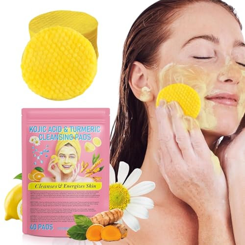 40 Pezzi Turmeric Kojic Acid Cleansing Pads, Curcuma Esfoliante Schiuma Pads, Bilanciare Olio e Acqua, Schiarisce Le Macchie, Uniforma il Tono della Pelle, Spugne Facciali Per La Pulizia