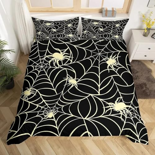MLUNKQAIL BettwäSche 200x220 Halloween Bettbezug Set 3 Teilig Schwarze Spinne Flauschig BettbezüGe und 2 Kissenbezug 80x80, Allergiker BettwäSche-Sets Weiche Microfaser mit ReißVerschluss