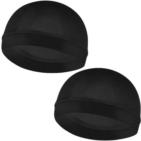 YUXIANLB Lot de 2 turban ondulés pour homme - Bonnet de douche noir avec bande élastique fine - Doublure anti-transpiration - Unisexe - Pour la course à pied, le cyclisme, le sport, la douche, noir,