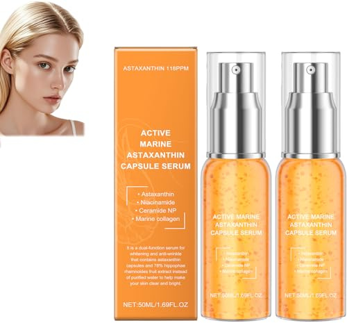 Astaxanthin-Gesichtsserum, Astaxanthin Anti Ageing Serum, Mit Sanddornfrüchten, Ceramid Np, Hydrolysiertem Kollagen, Niacinamide Serum, Anti Falten Serum, Erhellen Sie Trägheit, 2PCS