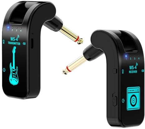 Wireless Guitar System 2.4 GHz with 8 Channels Rechargeable Audio Wireless Guitar Transmitter Receiver for Electric Guitar Bass Electric Wind Instruments,48K/16bit Real-time Transmissio