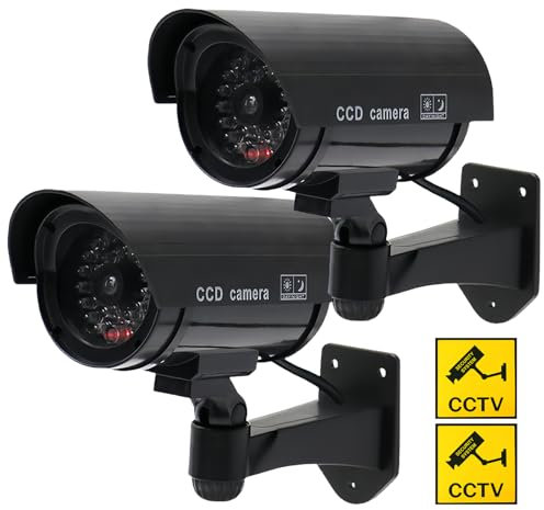 Lot De 2 Caméra Factice Extérieur, Caméra De Surveillance avec LED, Caméra Factice Extérieur, Caméra Factice Intérieur Extérieur Solaire, Caméras Factices avec LED, pour La Maison Et Le Bureau