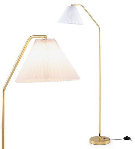 GiantexUK 168cm Floor Lamp, Elegant Arc Standing Lamp with Adjustable Head, E27 Socket & Foot Switch, Pleated Lampshade Corner Tall Light for Living Room Bedroom Lounge Office