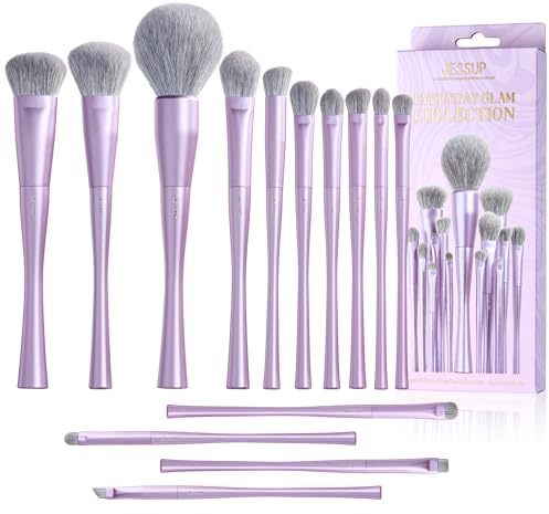 Jessup Makeup Brushes Set Professional 14pcs Vegan Make Up Brushes, Foundation Eyeshadow Concealer Contour Powder Blush Blending Eyeliner Brush, Premium Synthetic Fiber, Luxury Purple T512