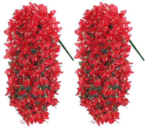 UXORSN 2 Piezas Flores Artificiales Colgantes Plantas Artificial Colgante Exterior Resistentes a los UV Buganvillas Artificiales Enredaderas Artificiales Decorativas para Jardín Balcón, Rojo
