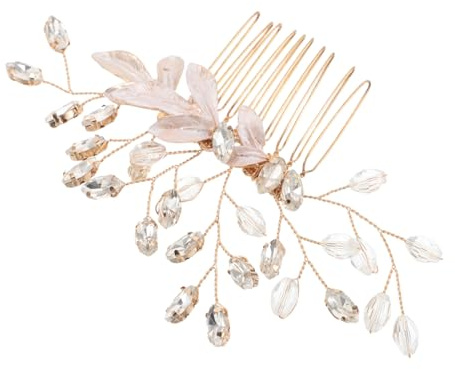 Beavorty Brautkamm Haarschmuck Für Die Brautjungfer Formelle Haaraccessoires Für Frauen Haarkamm-accessoire Braut Haarkamm Handgemachter Blumenhaarkamm Blatthaarkämme Strasssteine Golden