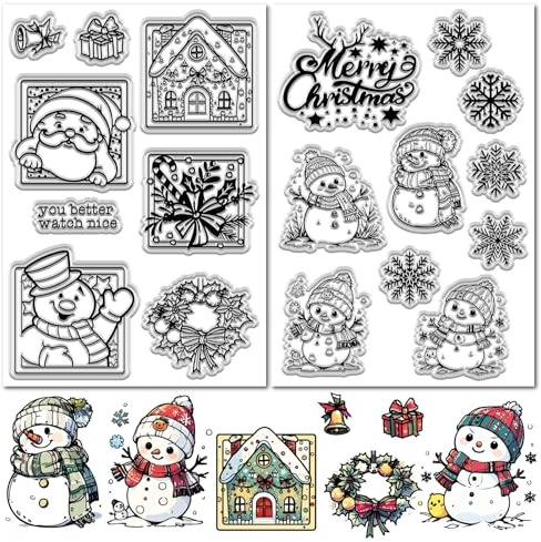craspire 2 Blatt Schneemann Stempelset Wiederverwendbar Frohe Weihnachten Schneeflocke Weihnachtsmann Transparente Silikonstempel Für Scrapbooking Zubehör Prägepapier Karten Alben Dekoration Basteln
