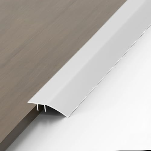Soglia di Dislivello Pavimento, 0.9m x 43mm Alluminio Profilo di Transizione Pavimento per Dislivello di 8-15mm, Listelli di Collegamento a Pavimento per Pavimenti Parquet Laminato (Argento Opaco)