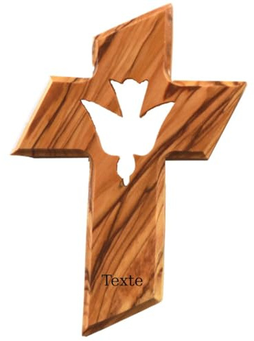 Kassis Geschenkartikel Crocifisso da parete in legno d'ulivo risorto da appendere in Betlemme per cresima, battesimo, comunione, 13 x 9 cm (Lo Spirito Santo, con incisione)