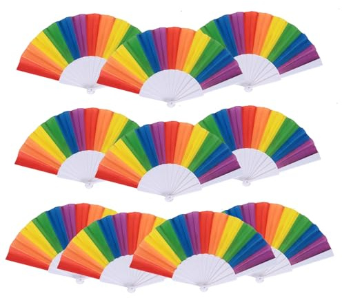 Rainbow Folding Fans 10Pcs Plastic Hand Fan Folding, Handheld Rainbow Fans Gay Pride Handheld Folding Fan For Dance Performance Music Festival Diy Decoration Party Gift