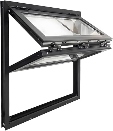 Ventanas corredizas plegables, ventana de concesión con marco de aluminio, ventana de servicio de comida de arriba a abajo, ventana de guillotina doble para floristería,21.6x35.4in/55x90cm
