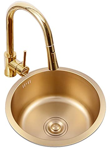 HPTHLY Évier De Cuisine. Lave-Vaisselle en Acier Inoxydable avec Robinet Et Bonde. Évier De Camping-Car Doré, À Encastrer Ou sous Plan.,Gold-32×32×19cm