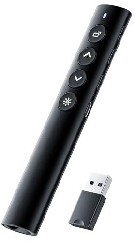 SunnyOcean Wireless Presenter– Aluminum Alloy Rechargeable Wireless Presentation Clicker with Red Pointer, PowerPoint Clicker Remote for PC Computer, Laptop,Classroom Accessories for Teachers, Black