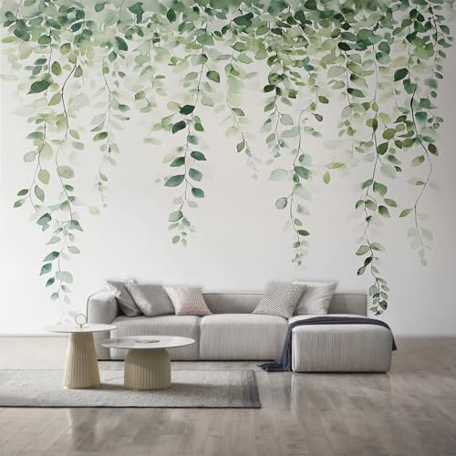 Générique Papier Peint Eucalyptus 250X175cm, Papier Peint Intissé Feuille Verte Aquarelle Salon Chambre Panoramique Decoration, Fresque Murale Décoration Murale D27