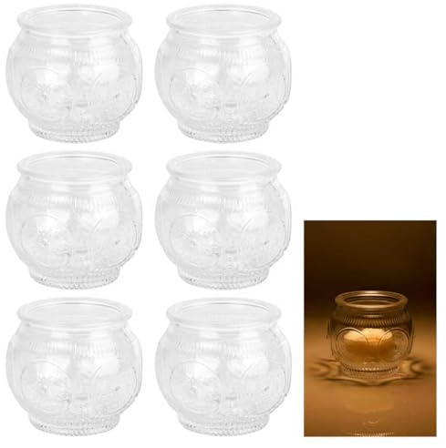 Portacandele in vetro trasparente, portacandele rotonde, piccole candele, trasparenti, riutilizzabili, versatili, per Natale, Pasqua, Halloween (trasparente)