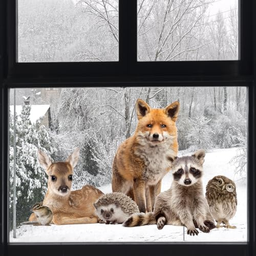 WandSticker4U®- Fensterbilder selbstklebend WINTER TIERE (58x45 cm) I Fensterdeko Weihnachten Kinder Tiere Fuchs Reh Waschbär I Fensterbilder Winter Deko Weihnachtsdeko Fenster wiederverwendbar
