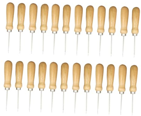 VILLFUL 24 piezas Kit Leznas de Costura con Mango de Madera Sólida Herramientas DIY para Coser y Reparar Tapicería Cuero y Agujas de Mano Rectas Gancho para Uso Artesanal y Personal