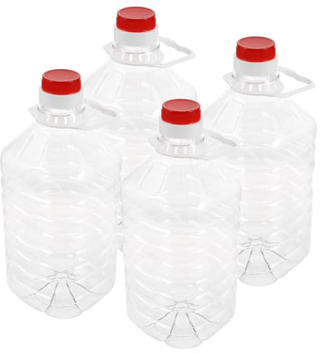Lurrose Juego de 4 Recipientes Transparentes para Almacenar Aceite de Cocina y Agua Garrafas de Plástico con Asa Resistente y Tapa Antigoteo Capacidad 25 Litros Ideales para Uso