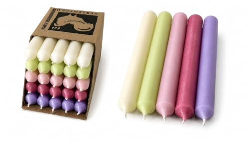 Stabkerzen Set 25 Stück – durchgefärbt & tropffrei – 2,2 cm Ø, 18 cm lang – Made in Germany – Premium Kerzenmix in Creme, Pastell-Grün, Pastell-Rosa, Flieder & Altrosa – lange Brenndauer (Set 16)