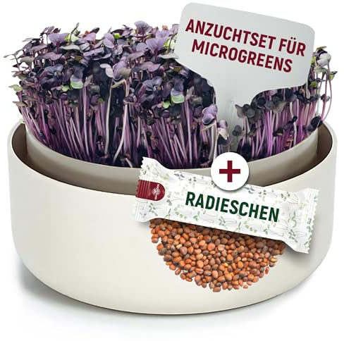 ORAGARDEN Sprossen Anzuchtset mit Radieschen Bio Sorten - Microgreens Keimschale Starter Set - Anzuchtschale mit Kressesieb - Runde, Beige