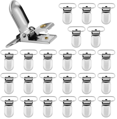 LIHAO - Pinza para chupetes, clip de metal, 24 piezas, clips de repuesto resistentes para correas de cama, manualidades y bricolaje, 25 mm, color plateado