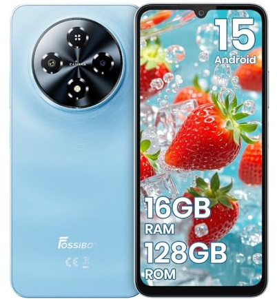 FOSSiBOT S5-120Hz+6.88 Écran Telephone Portable, 6000mAh Telephone Android 15, 16Go+128Go/TF 1To Smartphone Pas Cher, Gemini AI, Dual SIM 4G/8.5mm/215g téléphone Pas Cher