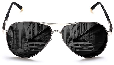 ROCKNIGHT Polarisierte Pilotenbrille für Herren Damen Metall Flat Top Sonnenbrille leicht Fahren UV400 Outdoor 58mmFlat Top