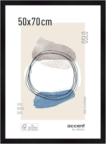 accent by nielsen Holz Bilderrahmen Oslo, 50 x 70 cm, Schwarz | Holz Posterrahmen im Hoch- & Querformat zum Aufhängen Schwarz matt Echtglas