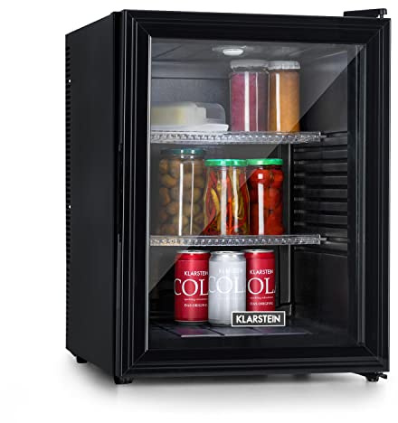 KLARSTEIN Mini Frigo da Camera, Frigo Portatile da Camera, Frigorifero Piccolo da Ufficio, Mini Bar da con LED, Ripiani Rimovibili, Portatile Campeggio e Skin Care 12-18°C, 42L