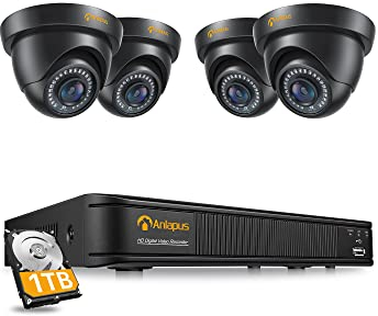 Anlapus 5MP Lite 8CH 1080P Kit de Cámara de Seguridad Exterior H.265+ Sistema de Vigilancia DVR con 4 Cámara Vigilancia 20M Visión Nocturna Detección de Movimiento Monitoreo Remoto 1TB HDD
