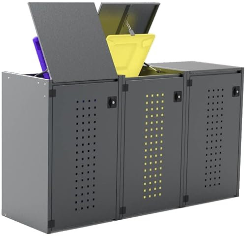 Mülltonnenbox Boxxi aus Aluminium in Anthrazit RAL 7016 als Bausatz von reinkedesign (3 x 240l, Kippdach)