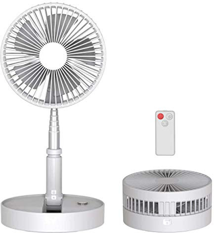 Dr.Lefran Folding Telescopic USB Fan, 7 Inch Table Fans with LED, With Remote Control and Timing Function, Removable Cleaning, Whisper Quiet Cyclone Air Technology,Telecontrol White