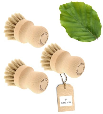 3X HOFMEISTER® Pilzbürste Champignonbürste Holz Naturborste - mit edlem Rosshaar, für alle Pilze geeignet, Champignons schonend putzen, Pilze von Sand reinigen, Buchenholz aus Deutschland, 7,7 cm
