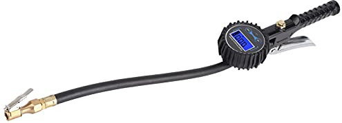 Hapivida Medidor de Presión de Neumáticos, Pantalla LCD Digital de 200 PSI con Manómetro, Inflador de Acero Inoxidable y Latón para Camión, Coche, Motocicleta, Bicicleta