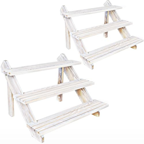 LUBANHAND 2pcs White Display Riser, Earring Display Stands, Showcase Cascading Merchandise Organizer Tray Vendor Display Supplies for Tabletop Shows Solid Wood (3tier)
