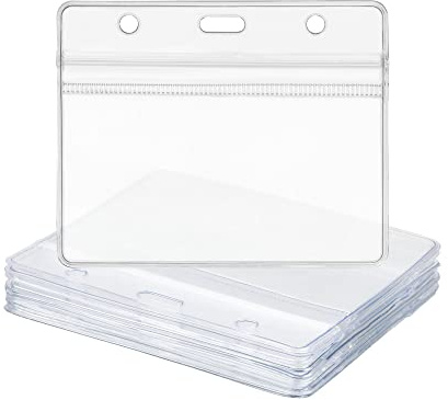 Festland DESIGN® 10x Kartenhülle Ausweishülle horizontal aus Kunststoff für Schlüsselband ID-Ausweishalter Dienstausweis Werksausweis Namensschilder Kartenhalter Kartenetui transparent (10)