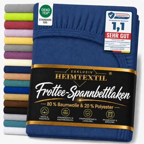 Exklusiv Heimtextil Drap-housse en tissu éponge 60-70 x 140 cm, 80 % coton, 20 % polyester Certifié Öko - Tex Qualité de marque, Hauteur du matelas jusqu'à 10 cm, Bleu marine
