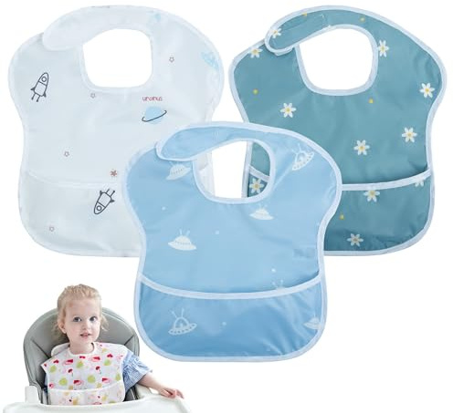 Little Dimsum 3-pack Babyhaklappar Vattentät haklapp Lätt att rengöra Matningshaklappar Avvänjningshaklappar Justerbar stängd för spädbarn Småbarn med stor ficka （6-36Månader）